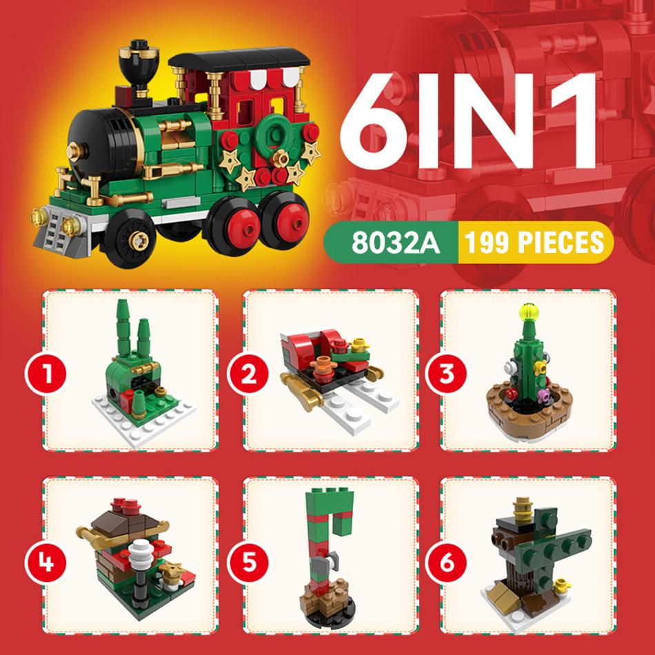 Weihnachtsgeschenke Mikro-Bausteine Zug Weihnachtsmann Schlitten Kutsche Weihnachtsbaum Montagebausteine Spielzeug Neujahrsgeschenk Kinder