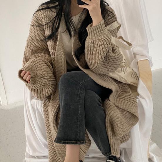 Women Knitted Sweater Coat V-Neck Long Sleeve Open Front Solid