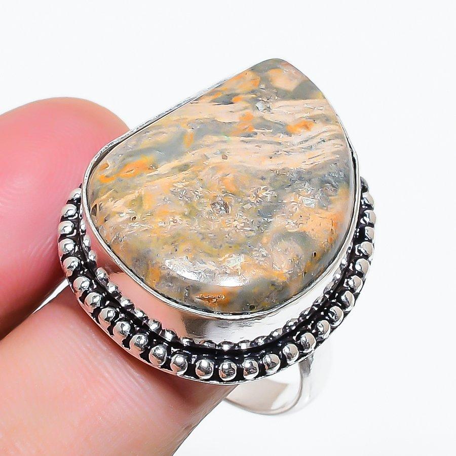 Natural Ocean Jasper Gemstone 925 Sterling Silver Jewelry Ring Size 9 AR-18065