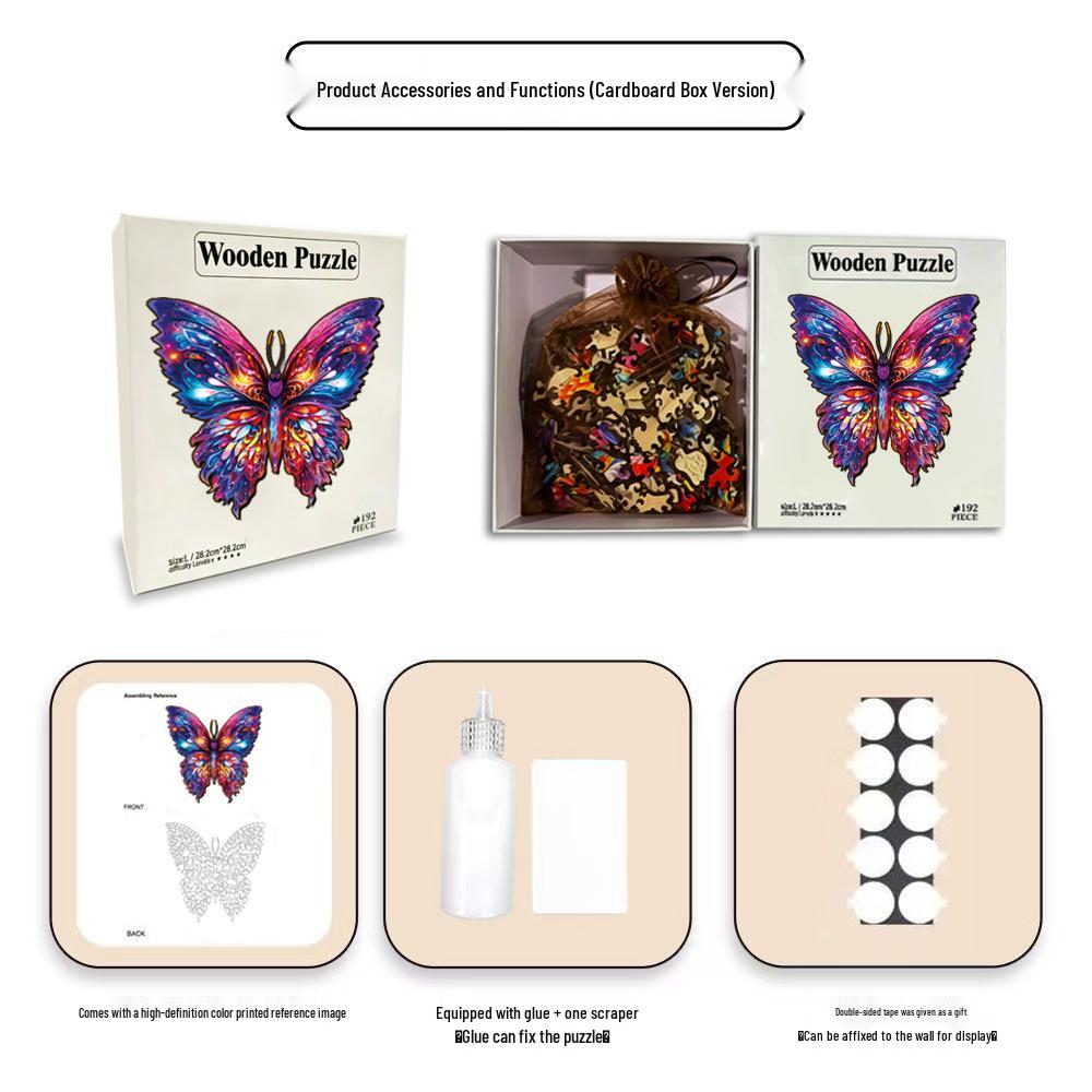 HOOLOOG Butterfly Stitching Wooden Jigsaw Puzzle, Decorative Painting, Irregular Shape, Decompression Gift Piggy Bank.
