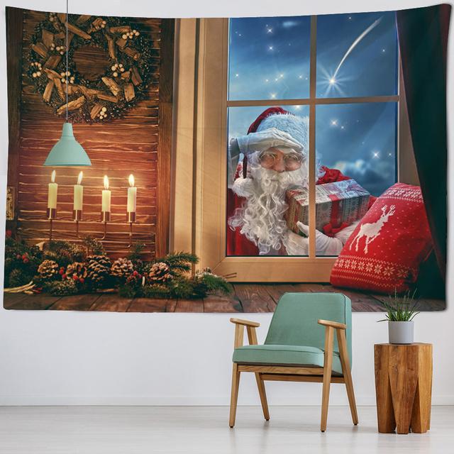 Christmas tapestry Santa Claus Christmas tree snow view, home holiday decorations, Christmas gifts wall hanging cloth