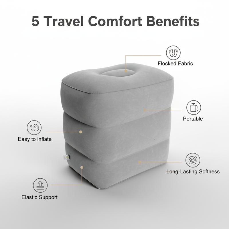 3-Layer Inflatable Foot Rest Pillow Adjustable Height Air Footrest for Travel Office Airplane Car Home