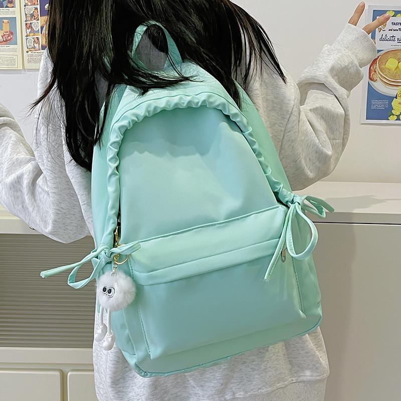 Simple Color Solid Lace Bow Design Student Backpack For School And Use Daily