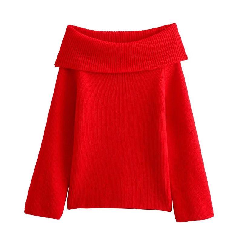 

Kaslead Fashion Style off-Shoulder Knitting Pullover Red S