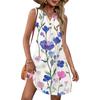 Ladies' Fashionable Floral Patchwork Printed V-neck Button-down Pocket Vest Dress, Beach Vacation Summer Dress