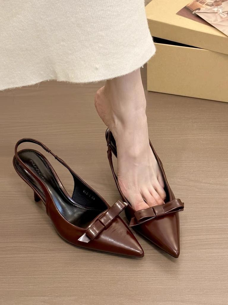 Summer Women's Dress Shoes Butterfly Slip on Pointed Toe Office Sandals Buckle Slingbacks Mid Heels Pumps Sandalias Mujer2025