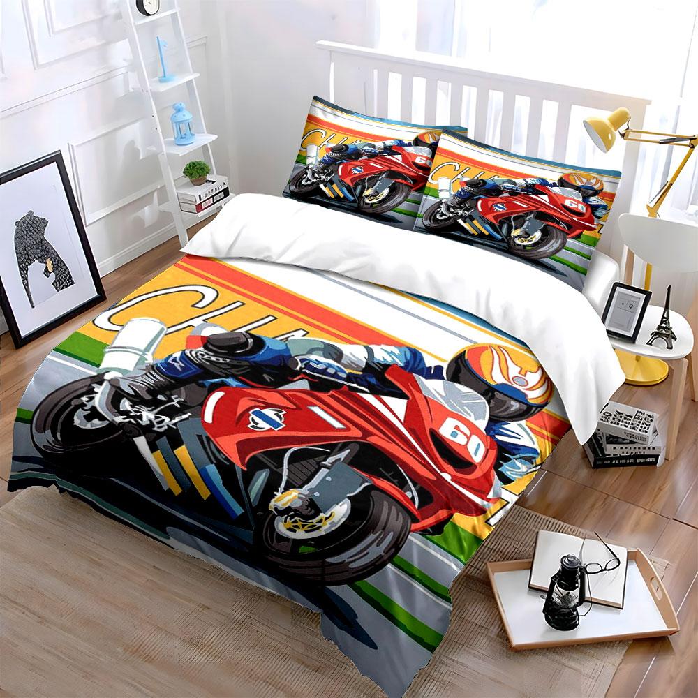 Red motorcycle racing design. Bedding sets Duvet cover sets Duvet covers Pillowcases(1*Duvet Cover 2*Pillowcases without duvet insert)