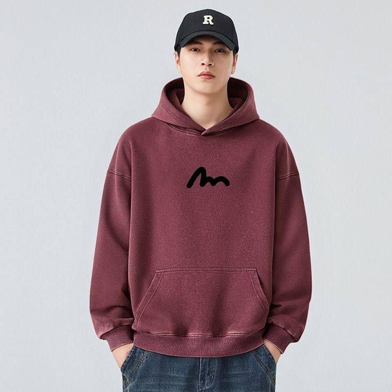 Foreign Trade Surplus Casual Lazy Style Hooded Pure Cotton Sweatshirt for Men, Spring Trendy Brand Printed Loose Long-Sleeve Top Jacket