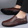 Men's Cross-Season Leather Shoes: Breathable Top Layer Cowhide, Perforated Casual Design for Middle-Aged Men, Available in Large Sizes