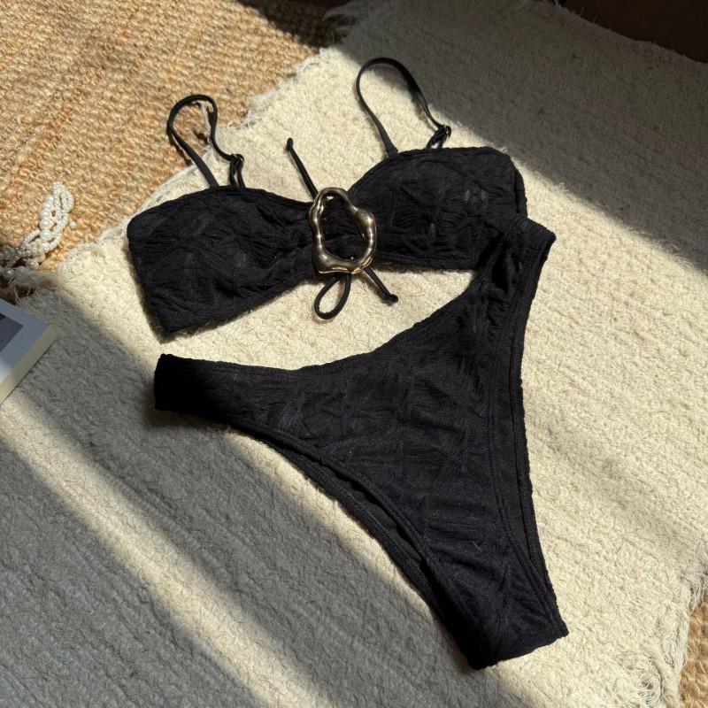 Damen Sexy Einfarbiger Zweiteiliger Bikini Modische Bademode Badeanzug