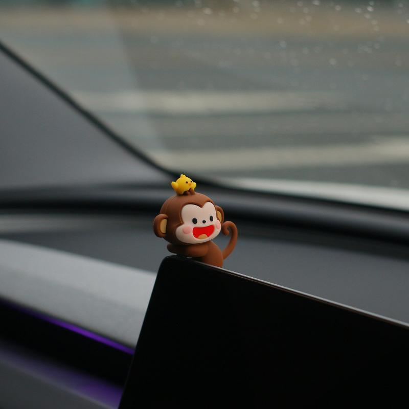 Cartoon Mini Monkey Car Ornament with Banana Waterproof Cute Car Interior Dashboard Decoration for All Vehicles