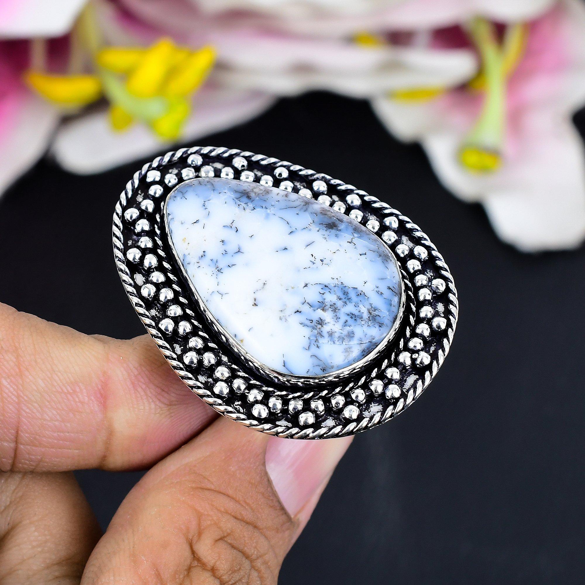 

Dendrite Opal Gemstone Handmade 925 Sterling Silver Jewelry Ring Size 8 KG-1665
