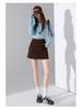 Coffee High-Waisted A-Line Denim Skirt: Women's Versatile, Multi-Pocket, Slimming Workwear Style