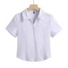 Women's Korean Style Slim-Fit High-Waisted Short-Sleeved Stretch T-Shirt with Turn-Down Collar - Summer 2026 Collection