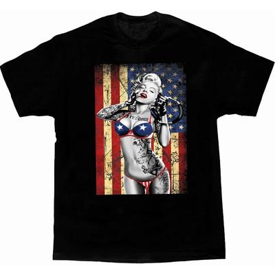 Freedom US Flag DJ Music Gangsta Sexy Tattoos Marilyn Monroe T-Shirt. Summer Cotton Short Sleeve O-Neck Mens T Shirt New S-3XL