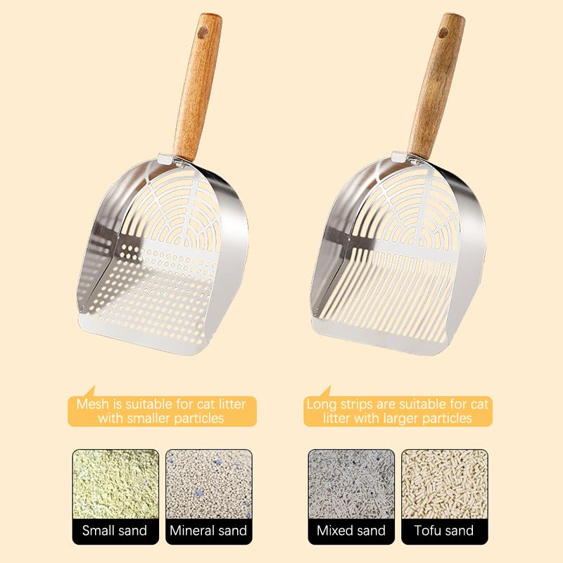 Katzenstreuschaufel aus Edelstahl Langlebige Langstiel-Katzenschaufel Stabile Maschenschaufel Streufilter Haustierreinigungswerkzeuge
