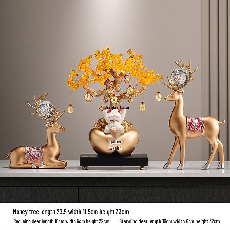 Fortune Cat Money Tree Figurine - Office, Shop, Reception & Housewarming Decoration