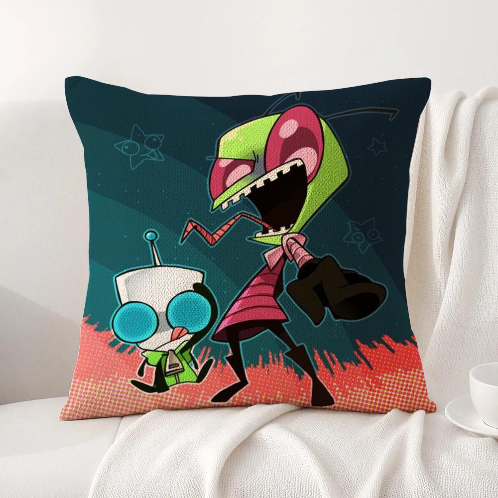 I-Invader Z-Zim Cushion Cover Summer Coolness Linen Fabric Double-Sided Printing Pillow Case Sofa Home Decor Gift