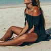 Irregular Cover-Up Dress Boat Neck Side Split Mid-calf Length Swimwear Dress for Beach