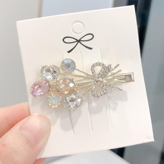 Women Hairpin Bow Shape Faux Pearl Rhinestone Faux Crystal Decor Hollow Out Exquisite Anti-slip Sparkling Luxury Hair Decoration Hair Clip