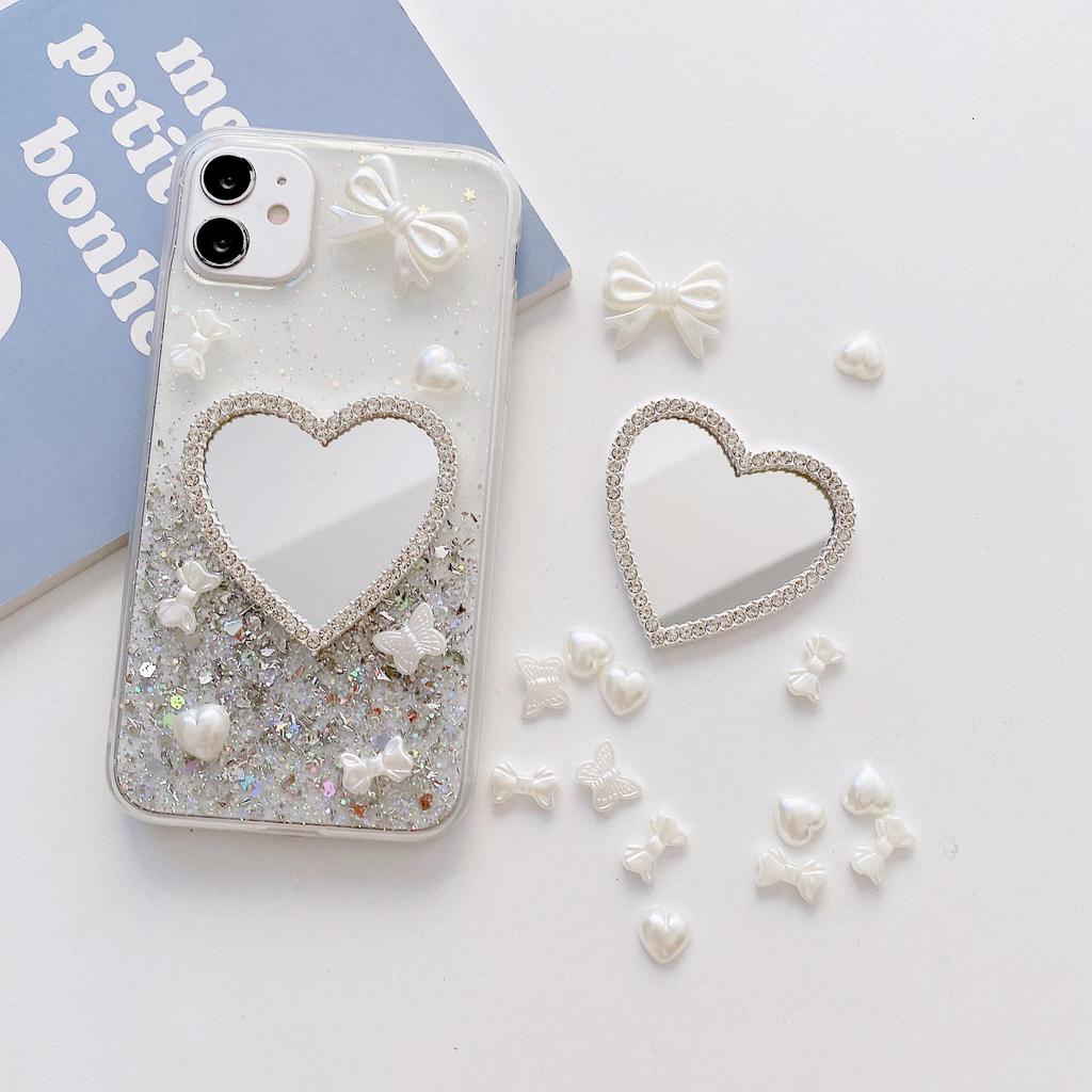 Heart-Shaped Glass with Diamonds Love Mirror for DIY Epoxy Resin Phone Case Accessories