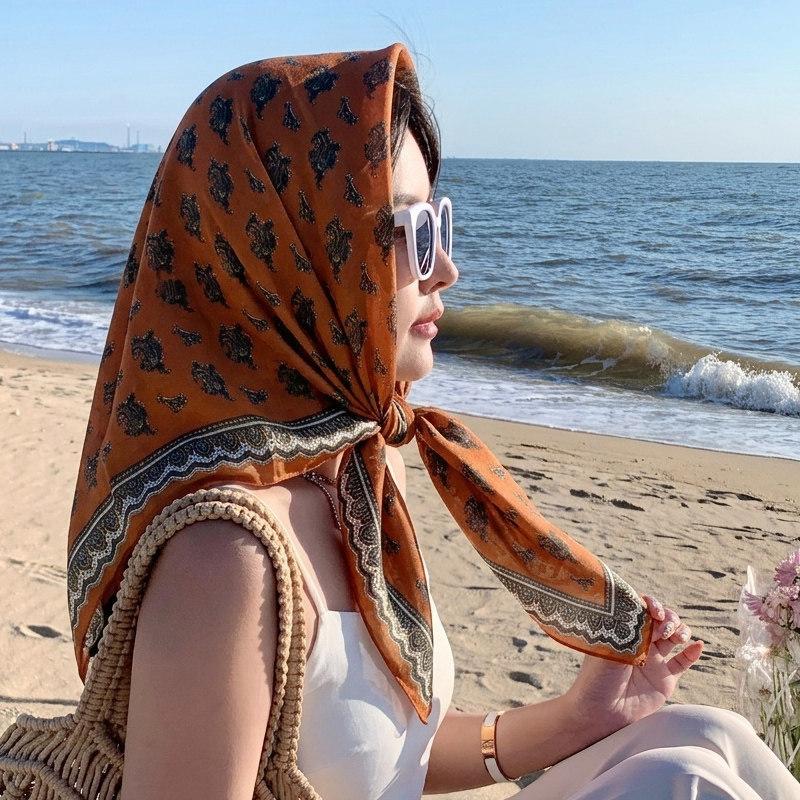 Atmosphere coffee color cashew flower velvet 91 large square scarf women's spring and autumn fashion scarf shawl dual-purpose temperament silk scarf