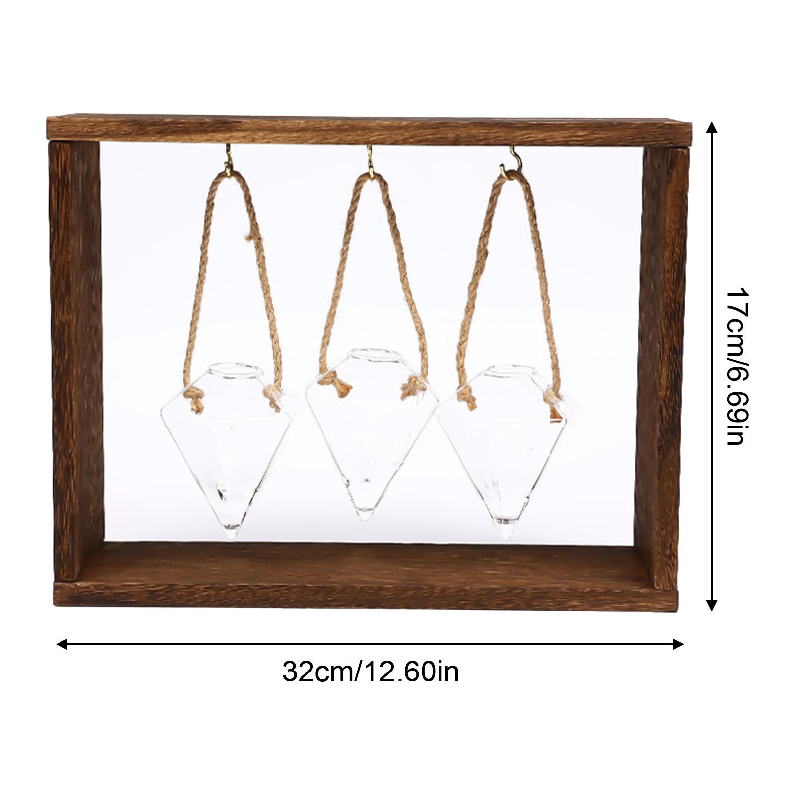 Стеклянный контейнер для растений с деревянной подставкой Вазы для цветов Подвесная ваза для цветов Гидропонная ваза с деревянной рамой Домашний декор Подарок