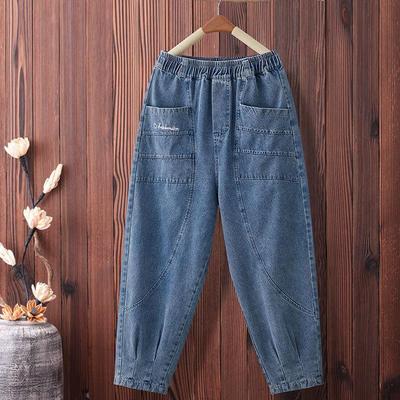 Women Summer Large Size High Waist Casual Trousers Loose Thin Jeans Denim Cropped Pants
