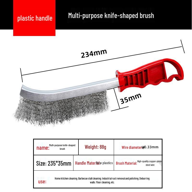 

Knife-Shaped Wire Brush with Plastic Handle - Handheld Rust Remover for BBQ and Household Use