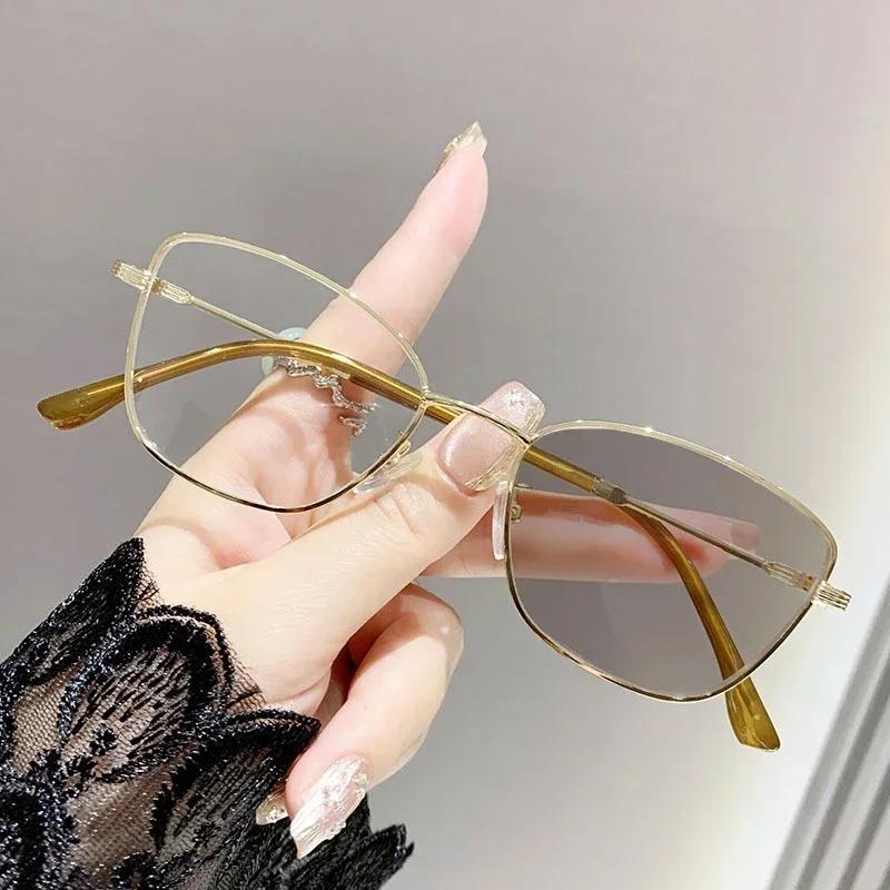 Metal Frame Color Changing Near Sight Eyewear Cat Eye Photochromic Myopia Glasses Fashion Anti Blue Light  Minus Diopter Glasses