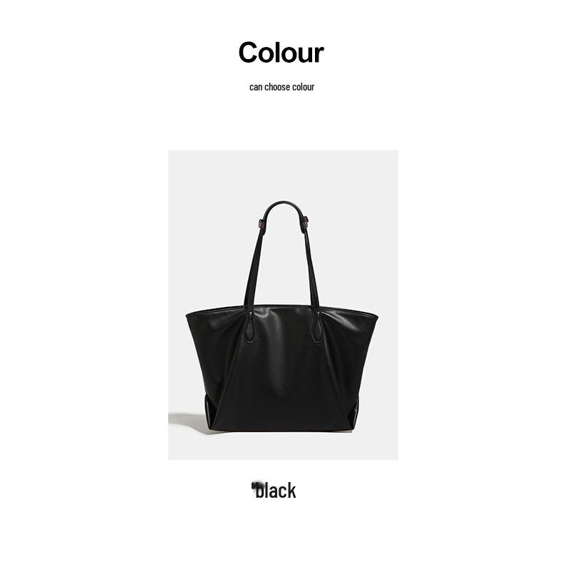 2024 Women's Black Soft Leather Tote Bag - Large Capacity, Versatile Korean Style, Perfect for Commute & Student Use