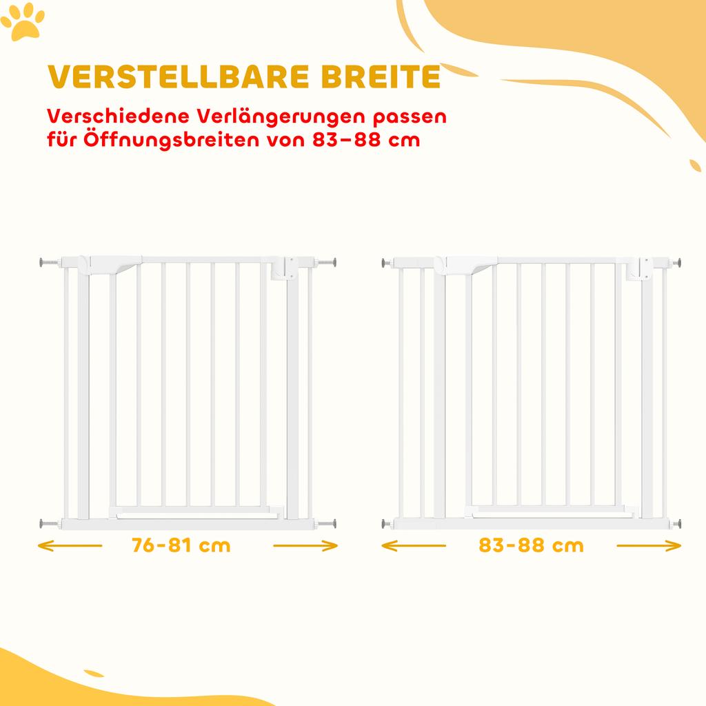 Stair Safety Gate Barrier Gate Without Drilling with Automatic Closing for Children Kitchen Stairs 76-88 X 76 Cm White