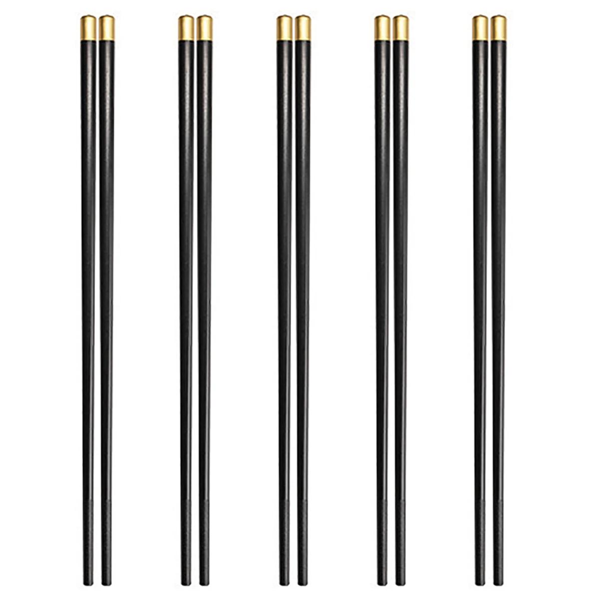 5 Pairs Reusable Non-slip Chopsticks Alloy Chinese Chopsticks Black Gold Chopsticks Set Korean Food Sushi Sticks Chopsticks