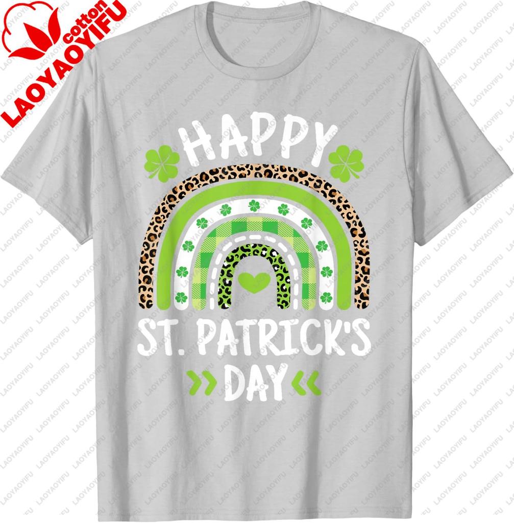 Happy Saint Patricks Day Rainbow Clover Irish Mens Womens TShirt Casual Breathable ShortSleeved Shirt