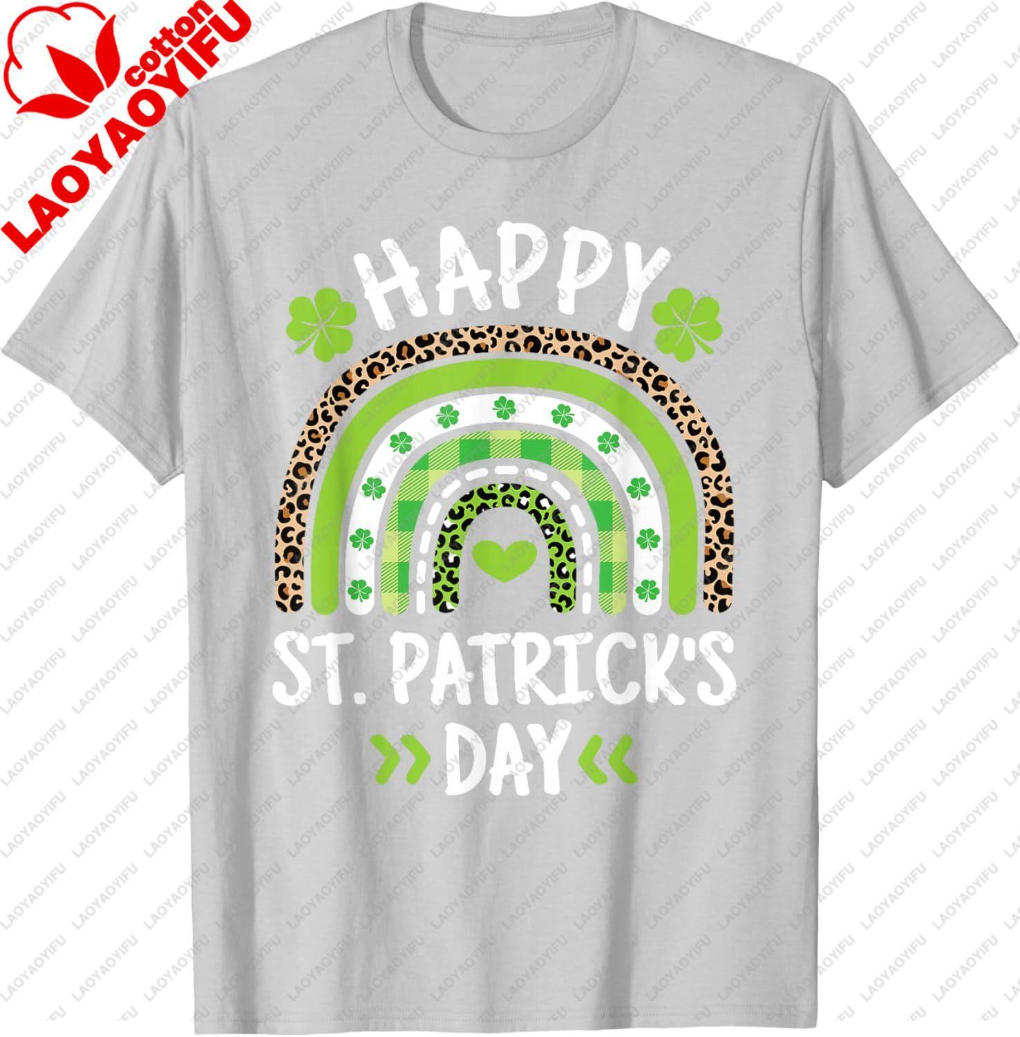

Happy Saint Patricks Day Rainbow Clover Irish Mens Womens TShirt Casual Breathable ShortSleeved Shirt 4XL