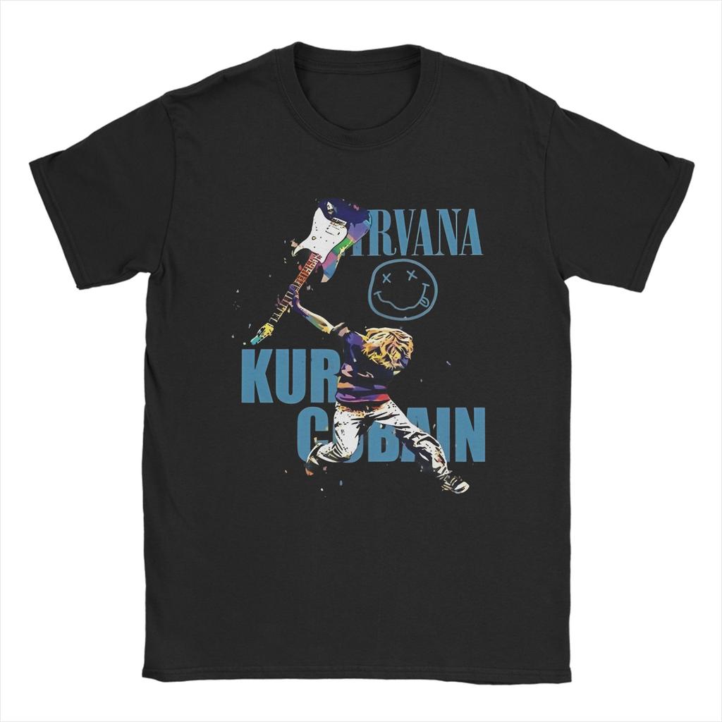 Kurt Cobain Guitar Rock-Nirvanas T Shirts Men Women 100% Cotton Vintage T-Shirts O Neck Tee Shirt Short Sleeve Clothes Plus Size