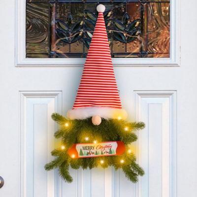 Guirlanda de Chapéu de Gnomo com Luz LED Guirlanda de Natal para Porta da Frente Pinheiro Artificial Abeto Enfeite de Pendurar Gnomo do Papai Noel Decoração de Casa