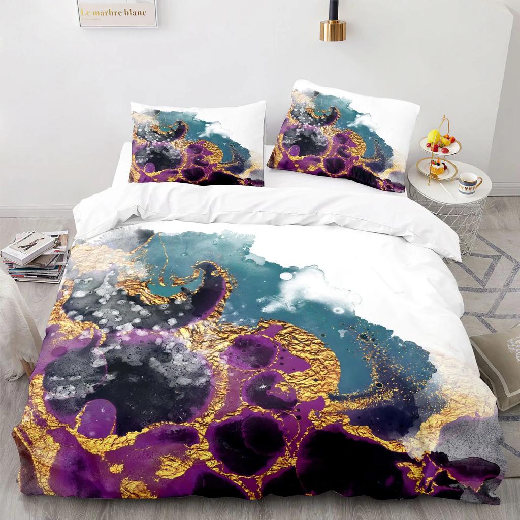 Modern Gold Blue Marble Soft Duvet Cover Women Kid Gift Gliter Abstract Marble Luxurious Ink Plus Wash Art Theme Bedrom Decorations