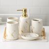 Ensemble de cinq pièces en céramique pour salle de bain : Porte-brosse à dents / Boîte à cotons-tiges / Bouteille d'aromathérapie Ensemble de salle de bain