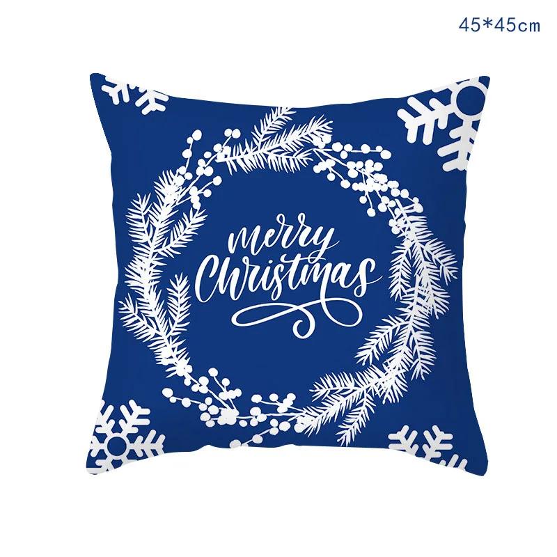 45cm Blue Snow Winter Christmas Pillowcase 2026 Xmas Ornaments Sofa Pillow Cover Merry Christmas Decor Home Car Cushion Cover 450x450mm 1970₽