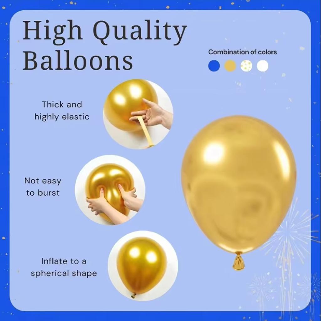35Pcs Blue & Gold Latex Balloons - Perfect for Birthday, Wedding, Graduation & Party Decor, High-Quality Thick Latex