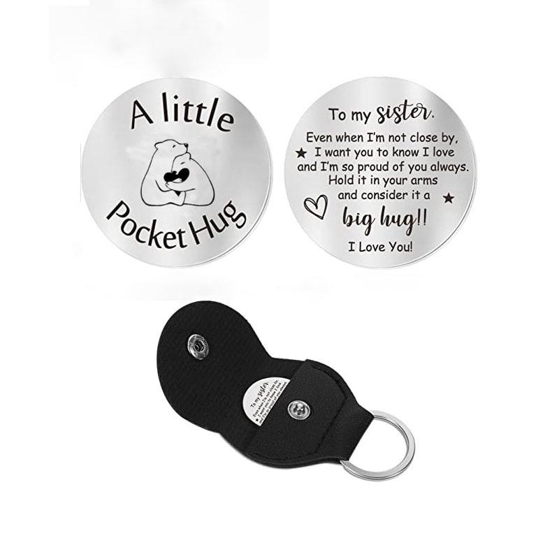Cross Car Key Inspirational Decision Coin Leather Keychain with Stainless Steel Engraved Double-Sided Round Charm Gift