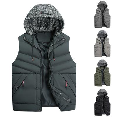 Men Casual Winter Warm Zipper Sleeveless Vest Jacket Coat Outwear Tops Drawstring Hooded Vest