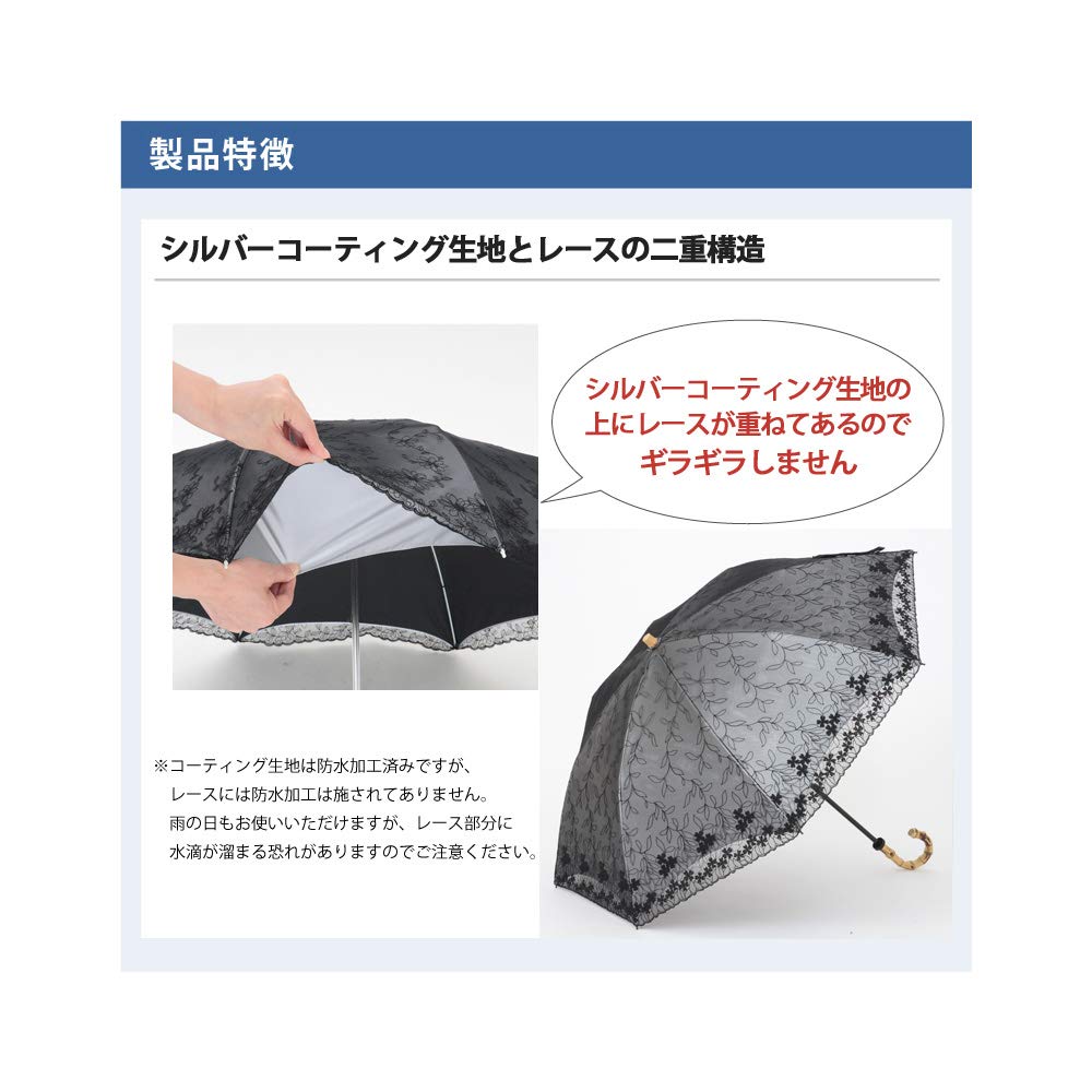 Lieben UV Light Compact Long Cooling Umbrella Parasol, Protection, Blocking, Umbrella, Lace, [LIEBEN-1446] (Navy)
