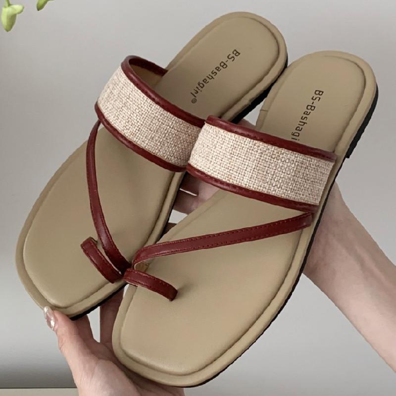 Fashion Fashion Weaving Narrow Band Flat Sandals Women Summer Square Toe Clip Toe Designer Shoes Simple Non-slip Vacation Beach Shoes