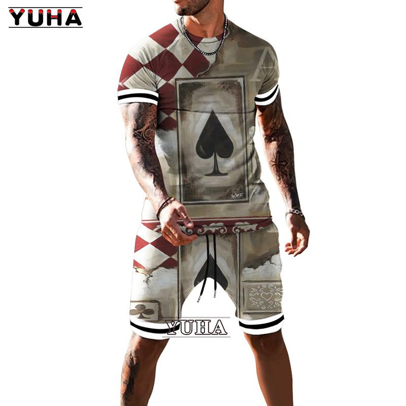 

YUHA,Men s Vintage Streetwear 3D Printed T-shirt For Man High Quality Summer Tshirt Shorts Two Pieces Set Tracksuit Oversized 5XL