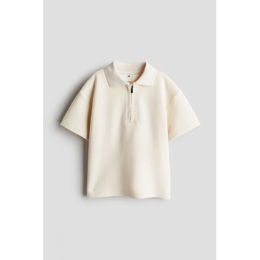 

H M Zip Detail Polo Shirt Natural White