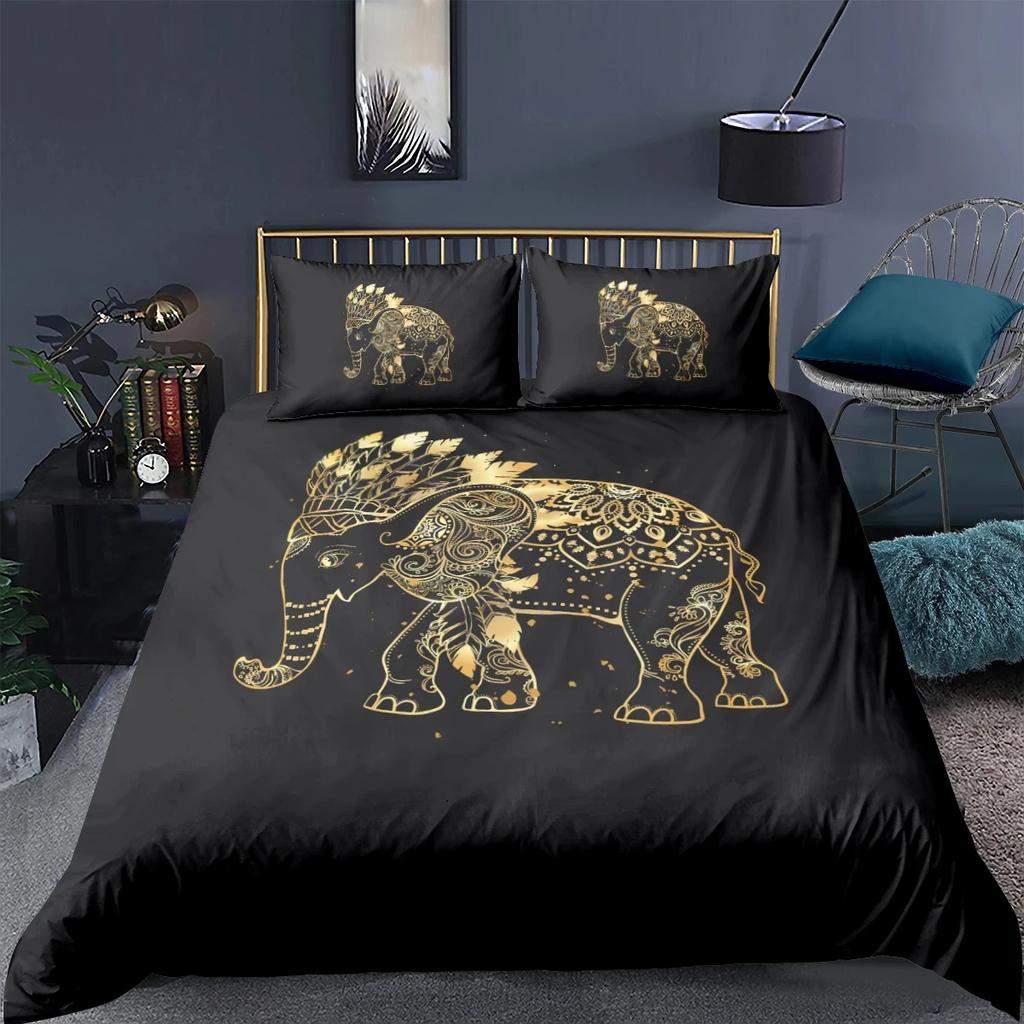 3D Printed Elephant Bedding Set for Boys Adults Teens Ganesha Duvet Cover Set Queen Size Polyester Bohemian Style Luxury