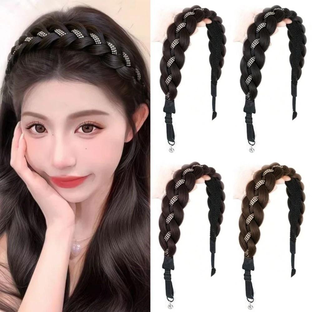 Stylish Rhinestones Braids Headband Non-Slip Fishtail Braid Hair Hoop Easy Wig Headband  Party
