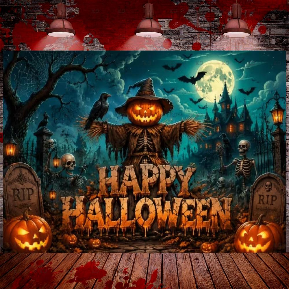Halloween party decorations: backdrop, evil clown, skull balloon, background decor, scary haunted house, b19